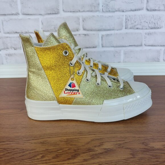 ⭐Converse Chuck 70 Plus Glitter Hi Sz 6.5 Men's Shoes Sneakers Gold Glam A08176C - Picture 1 of 10